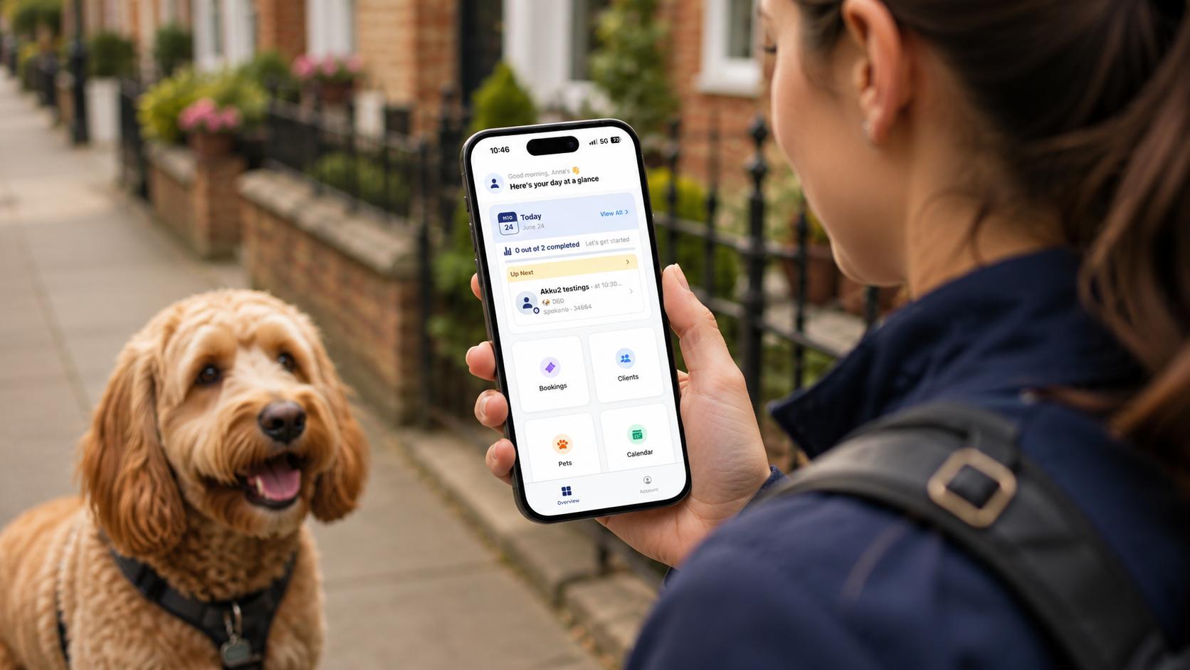 UK pet sitter using a mobile app to manage a pet sitting business on the go